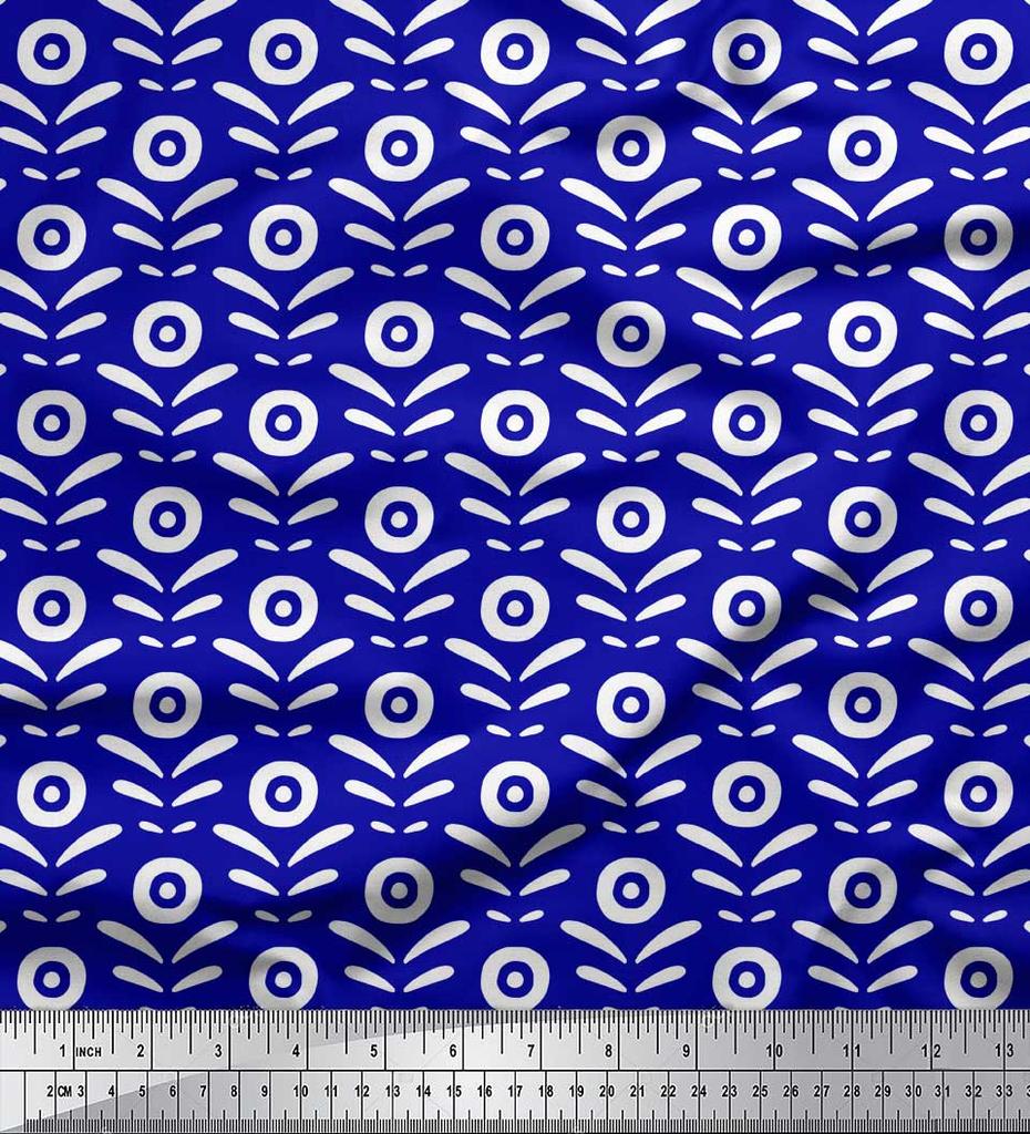 Soimoi Red Japan Crepe Satin Fabric Geometric Floral Print Sewing Fabric Metre 42 Inch