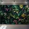 1 Vivid Tropical Plant Wall Background: Lush Green Leaves and Colorful Flower Banners