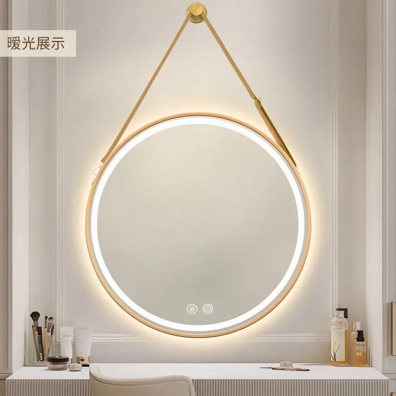 Round Makeup Bathroom Mirror Lights Portable Touch Led Bathroom Mirrors Wall Mounted Home Improvement