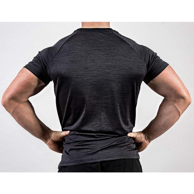Mens Short Sleeve Solid Color Slim Fit Quick Dry Gym Training T Shirt