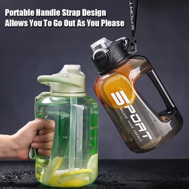 OLIKEI Wasserflasche für Fitnessstudio und Fitness, mit Griff und Strohhalm, großes Fassungsvermögen, Outdoor-Sport-Wasserflasche, BPA-frei, auslaufsicher, tragbar, Wasserkocher mit Sprungdeckel, 1,7 l/2,5 l