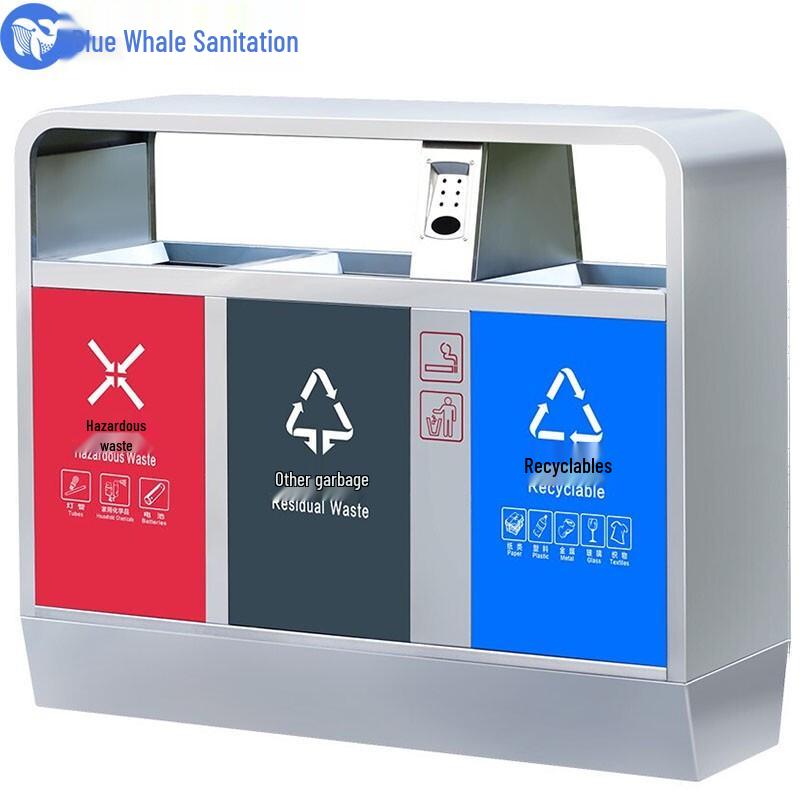 Blue Whale Environmental 3-Compartment Stainless Steel Recycling Bin