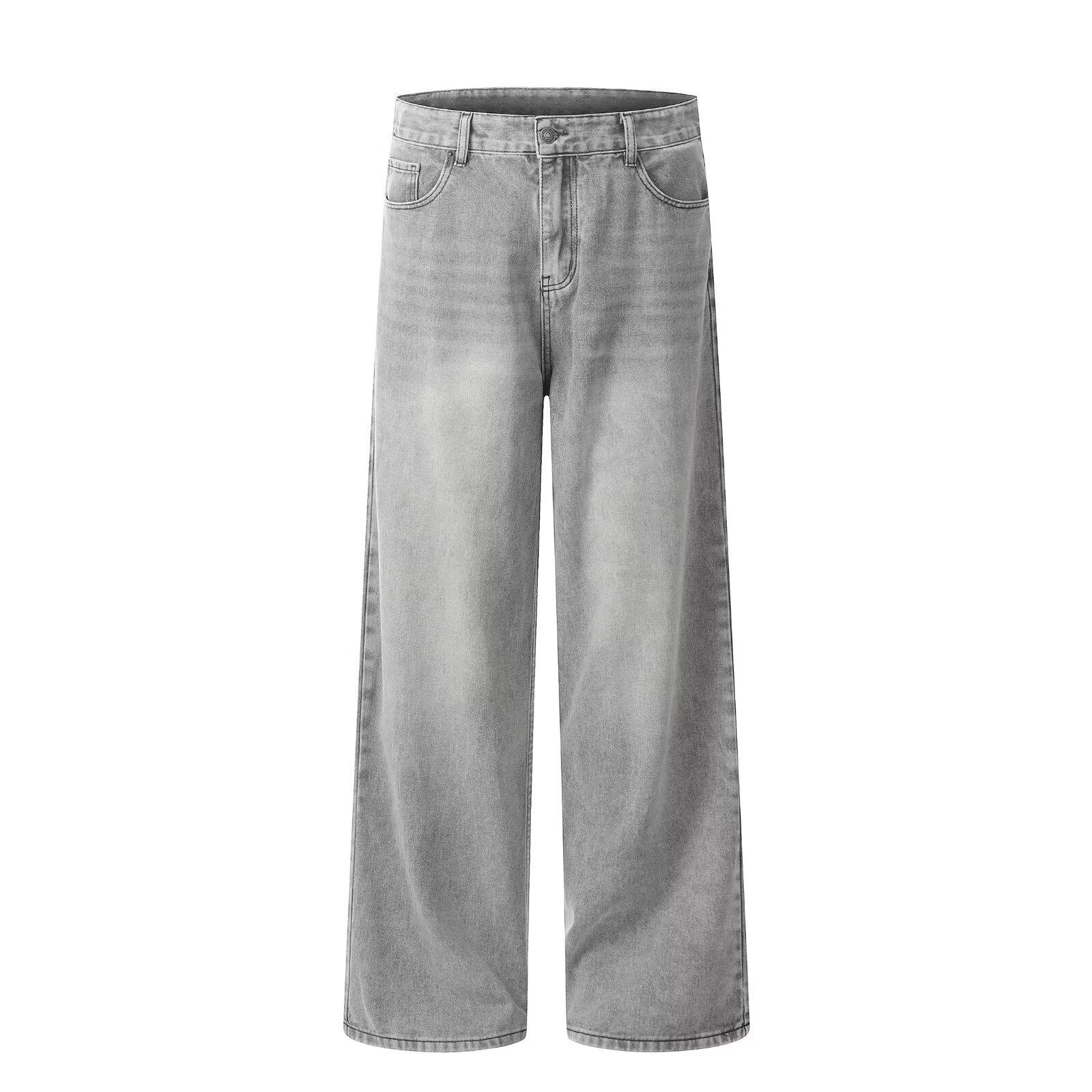 

Unisex Retro Ash Wide-Leg Jeans: Loose, Straight, Drape-Fit Pants XL серый ясень
