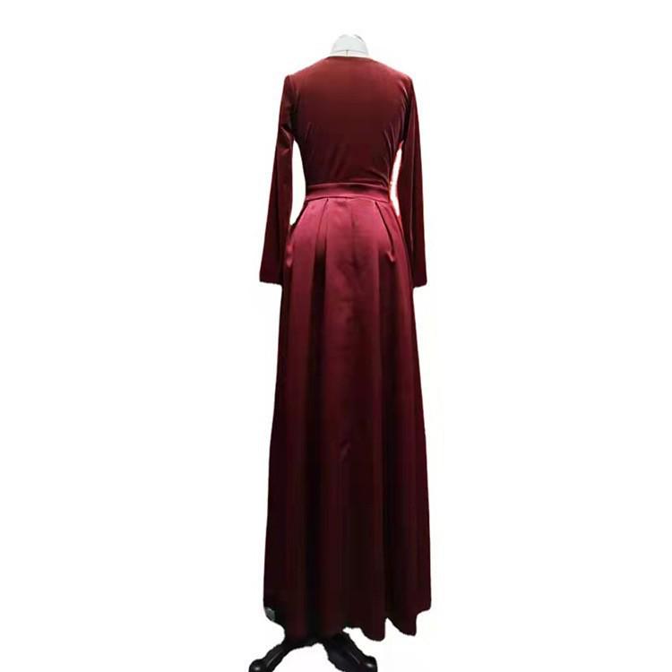 Deep V Long Sleeve Evening Dress for Women with Slit and Large Hem