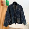 DIMANAF 2026 Autumn Winter Women Denim Jackets Short Coat Casual Print Floral Plus Size Loose Buttons Vintage Outwear