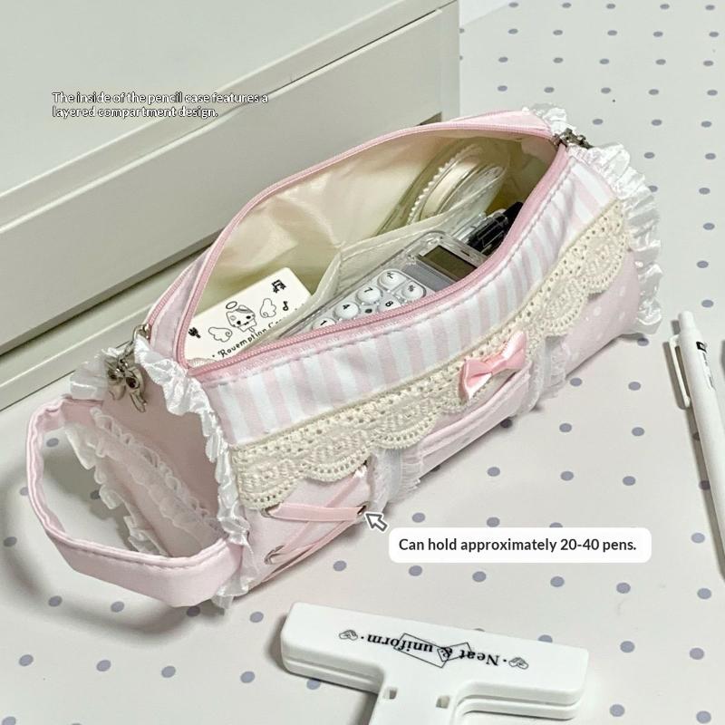 1Pcs Cute Lace Pencil Case Student Large Capacity Desktop Storage Stationery Pen Bag Cute Girl Makeup Bag Gift