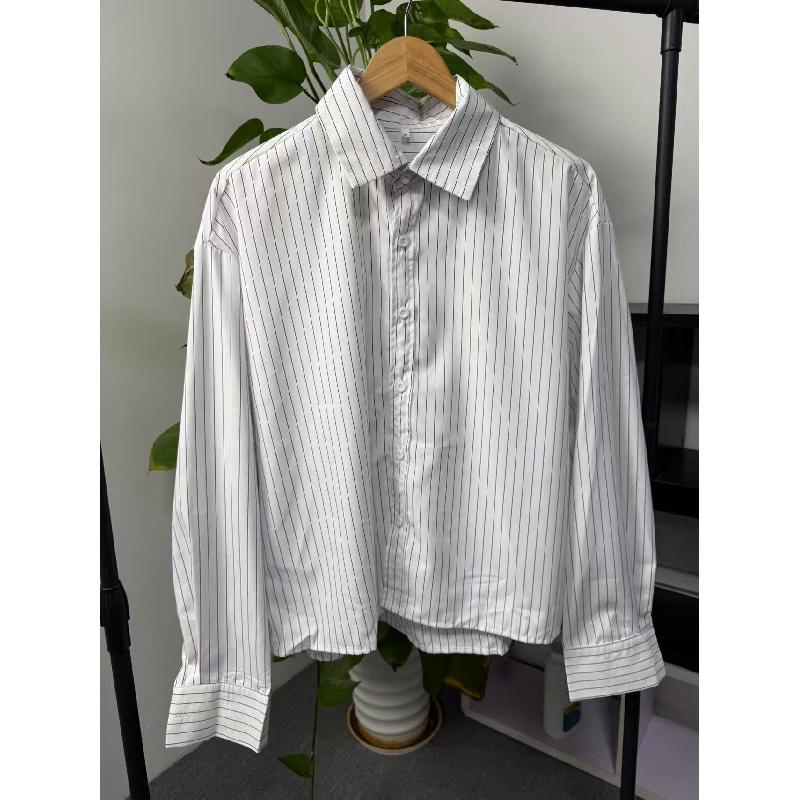2026 Spring and Autumn New Men's Long-Sleeve Striped Shirt, Loose Short Base Shirt