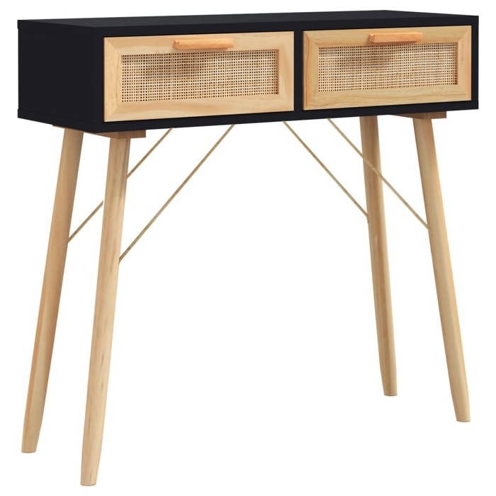 VidaXL Table console Noir 80x30x75 cm Bois massif pin /rotin naturel 345625
