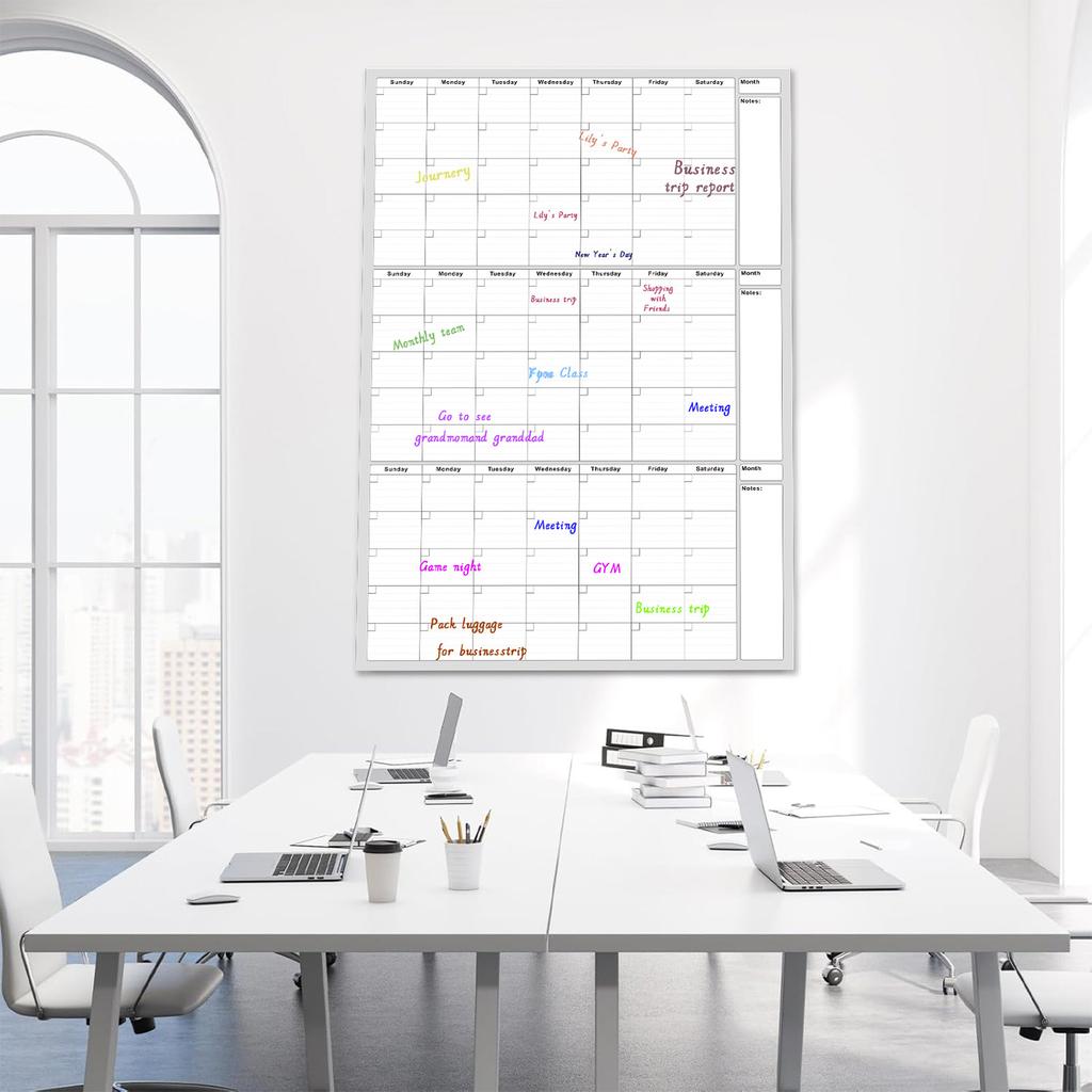 Reusable Whiteboard Calendar 2 Markers Dual Sided Foldable Design 3 Month Planner for Office Home School Erasable Surface Weekly