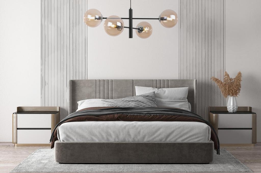 Vicenza Black-Chrome Hanging Lamp 4-Flat Honey Lampshade E14