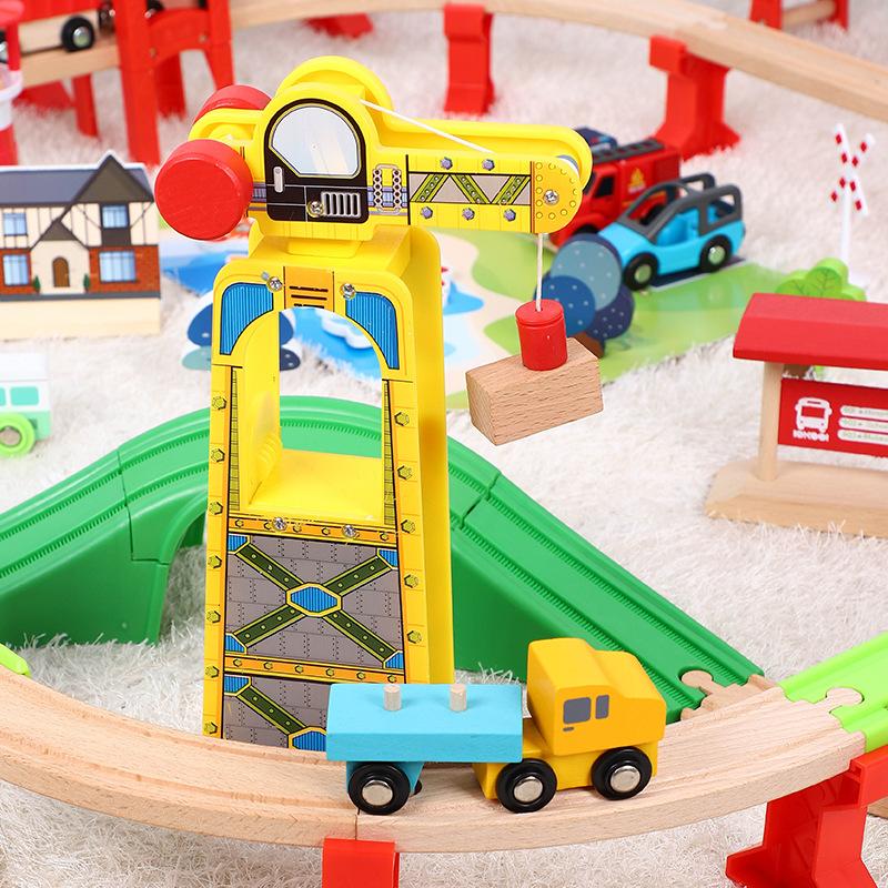 Coastal Town Traffic Rail Train Set Children Puzzle Rail Car Toy Track Set Compatible With Wooden Tracks And Electric Car PD32
