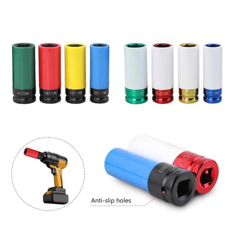 Zestaw 4 szt. nasadek do kół Klucz udarowy Ochraniacz koła Nasadki udarowe Zestaw kluczy nasadowych Plastikowe tuleje 17/19/21/22mm