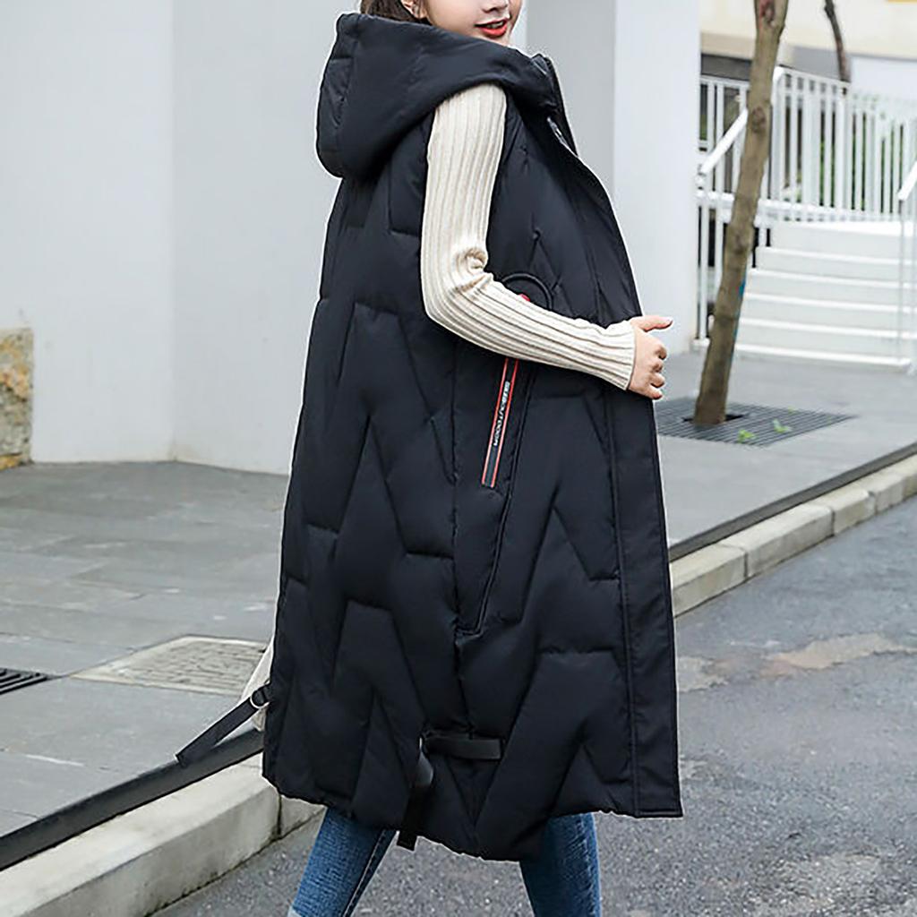 Women's Warm Down Hooded Lightweight Quilted Vest Loose Zip Gilet Outdoor