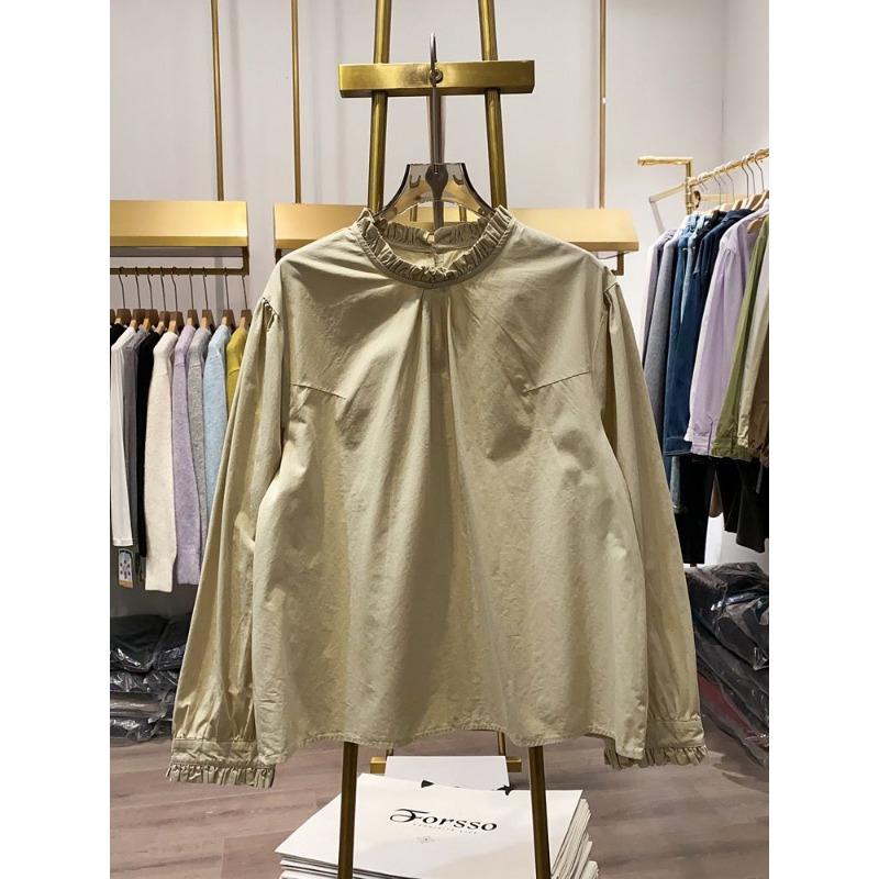 Round Neck Women s Lilac Mock Neck Ruffled Blouse Loose Fit Casual Lightweight Top Button Cardigan S