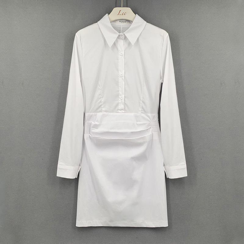 

Платье-рубашка Dongdaemun White Slim-Fit с длинными рукавами и бедрами для ранней осени One size белый