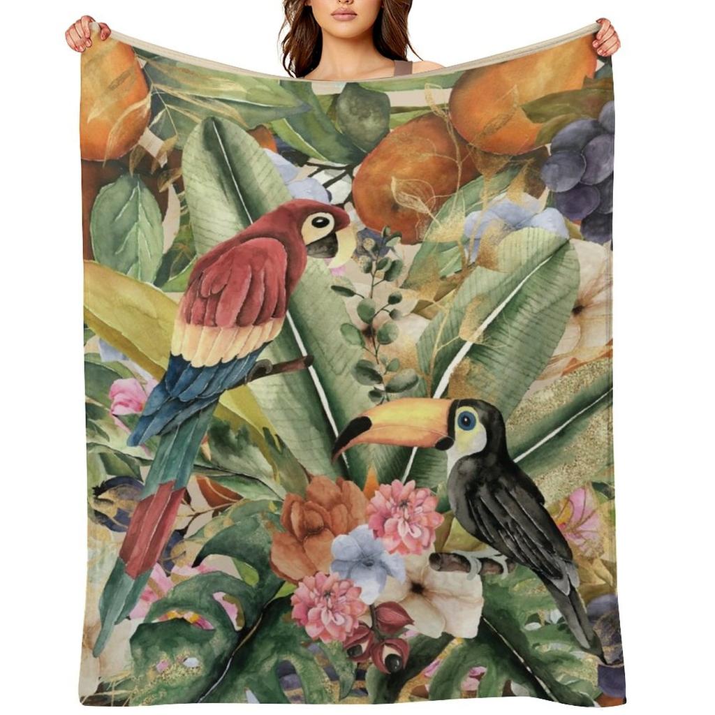 Amazon Birds and Fruits Watercolor Throw Blanket Soft Decorative Bed Flannels Blankets