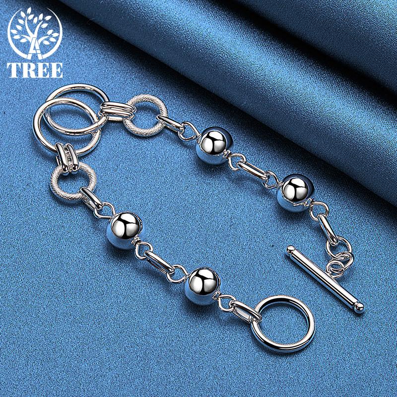 925 Sterling Silver Multi-Circle Ball Smooth Bead Chain Bracelet Jewelry
