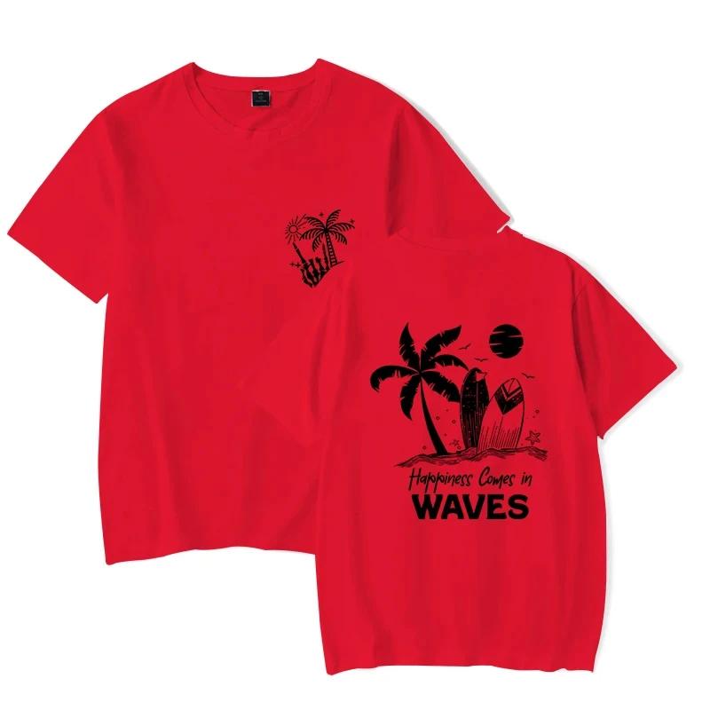 Summer Men T-Shirt Harajuku Happiness Comes in Waves Graphic T Shirts Short Sleeve Clothes Travel Women Men Tee Tops Fashion Tee