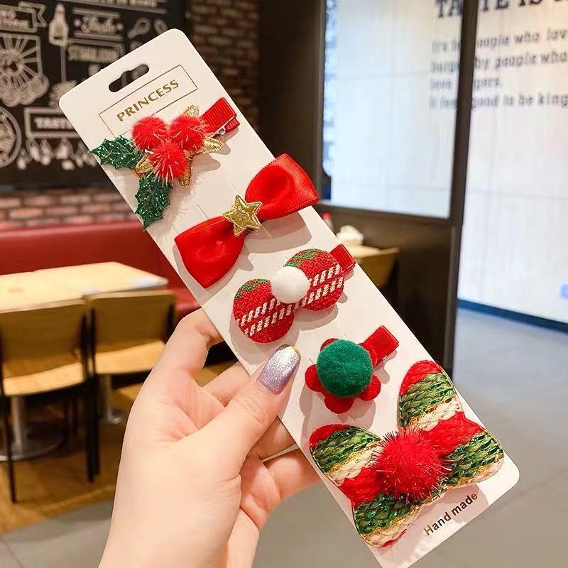 2025 Children's Christmas Hair Clips Set: Santa, Tree & Reindeer (5-Piece)