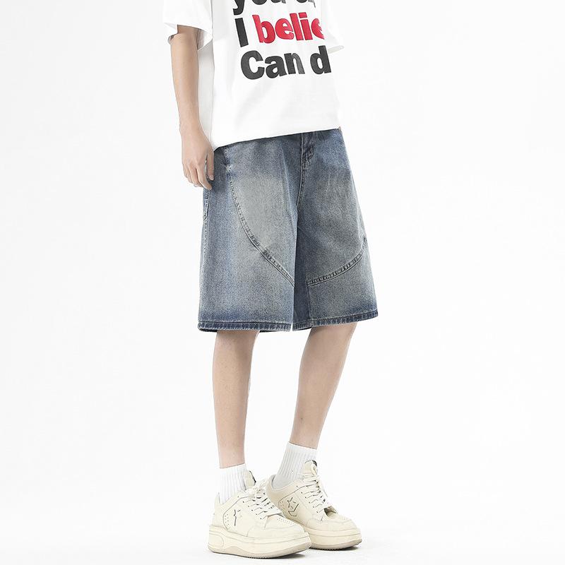 Spring New Half-elastic Waist Style Denim Fabric Versatile Men's Mid-pants