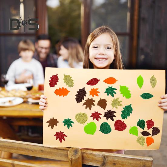 500Pcs Foam Stickers Maple Leaf Self-Adhesive Glitter Fall Stickers Kids DIY Crafts Party Supplies for Thanksgiving Harvest Decoration