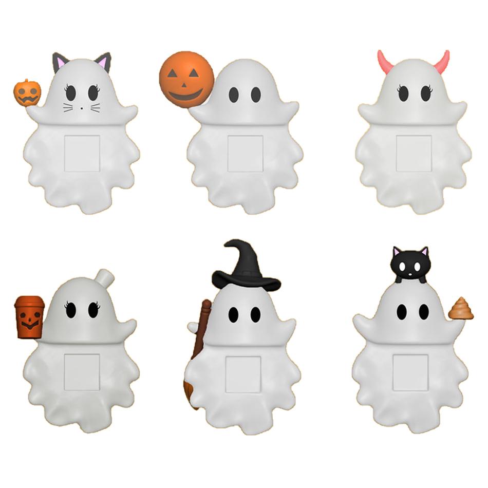 Halloween Ghost Figurine for Phone Decorations Cute Ghost Model Mini Figure Peel-and-stick Decorations For Cell Phone Tablet
