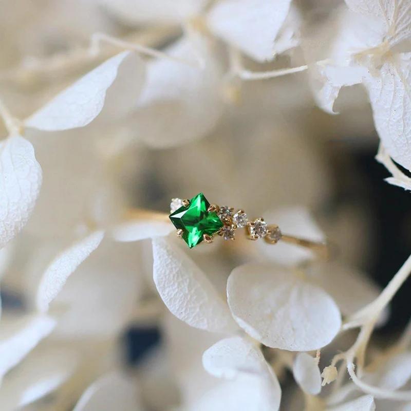 Aesthetic Green Cubic Zirconia Rings for Women Newly Designed Wedding Band Accessories Temperament Female Jewelry Bulk