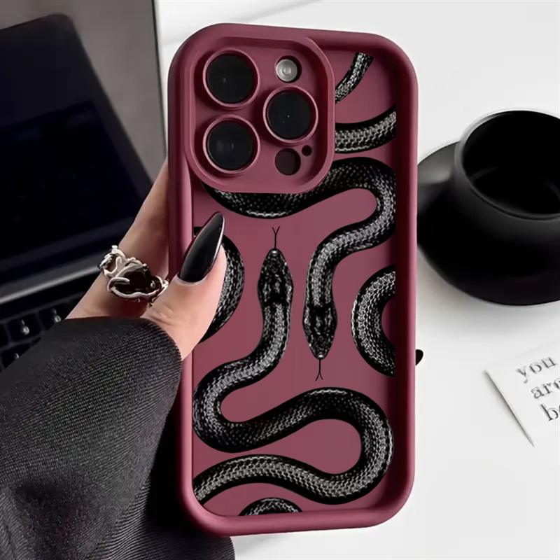 Black Snake Print Phone Case For iPhone 16 15 14 Pro Max 13 12 11 XS X XR 7 8 Plus SE 2022 Shockproof Candy Soft Silicone Cover