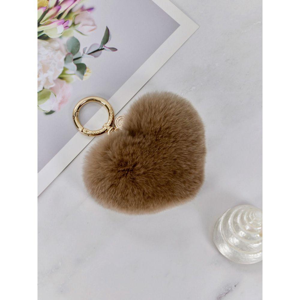 MAIA Rabbit Fur Heart Keychain & Charm - Light Brown