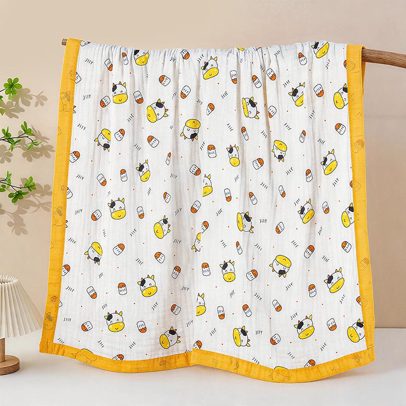 Grade A All-Cotton 6-Layer Baby Bath Towel - Soft, Absorbent, Printed Gauze for Newborns