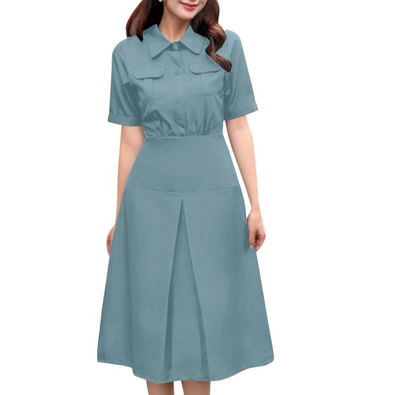 

ZANZEA Женское повседневное летнее платье с отложным воротником и коротким рукавом L синий