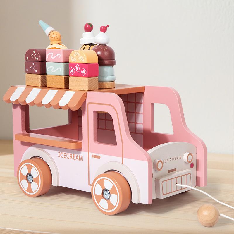 Wooden Ice Cream Cart Toy for Kids - Educational Pretend Play & Parent-Child Fun