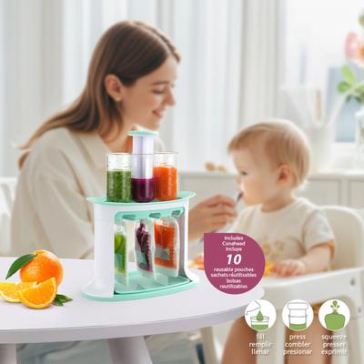 Baby Fruit Compote Filling Station Portion Control Food Dispenser Baby Fruit Puree Pouch Filling Maker with 10 Squeeze Bags