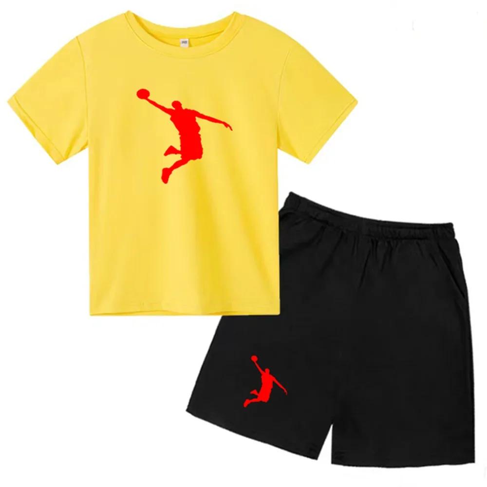 Kinderbekleidung Jungen Mädchen T-Shirt Set 3-12 Jahre Kleinkind Oberteile Shorts Druck Basketball Mode Freizeitmarke Sommerbekleidung