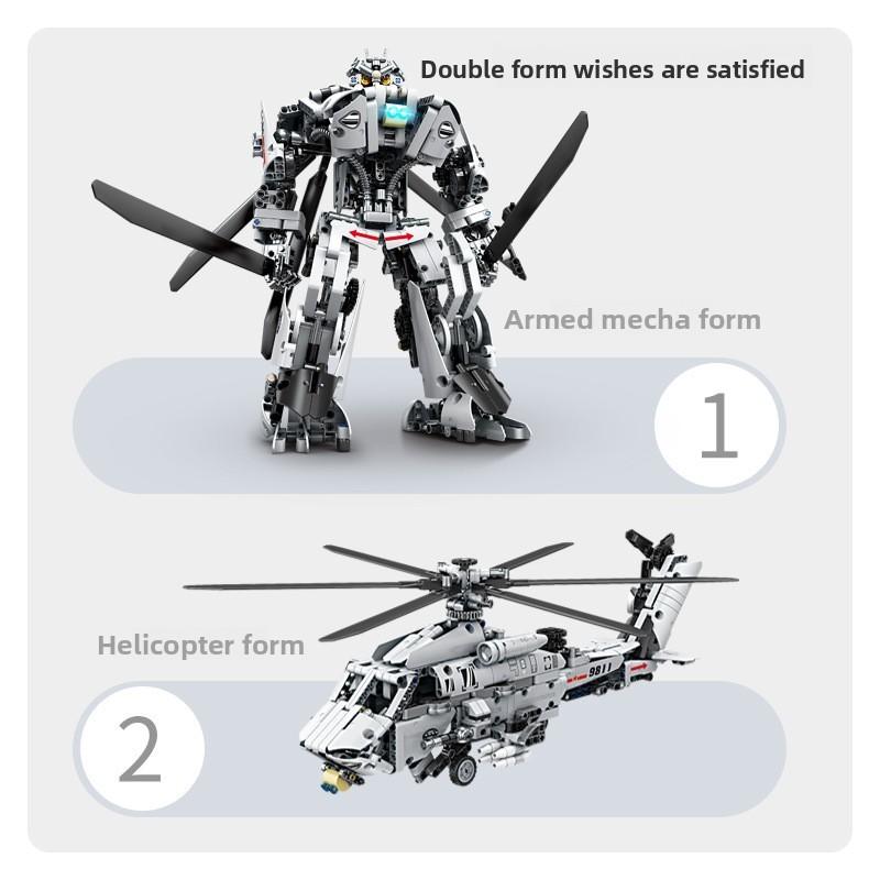 Robot Transformable Armed Helicopter Assembling Building Blocks Toy Children