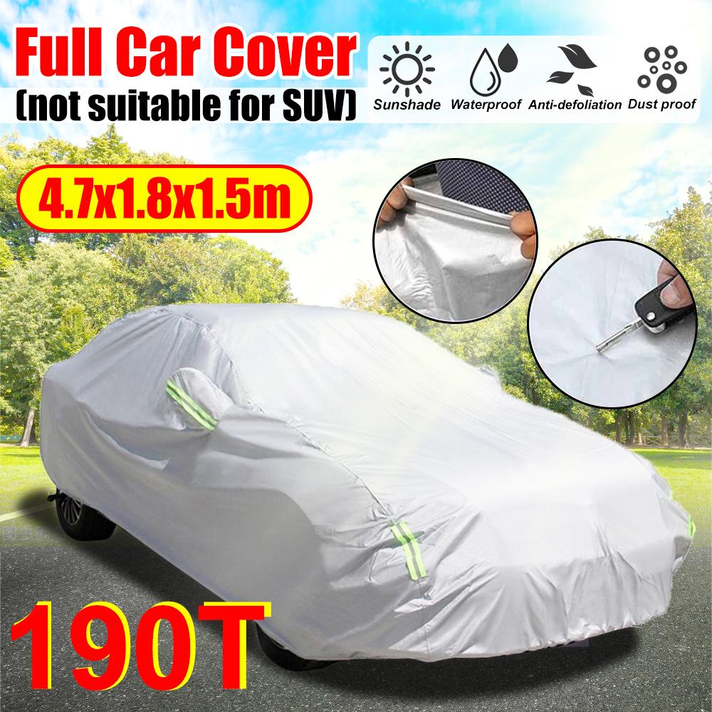 Car Cover Thickened Outdoor Sun Protection 190T Full Exterior Snow Cover Heat Insulation UVproof Dustproof with Reflective Strip