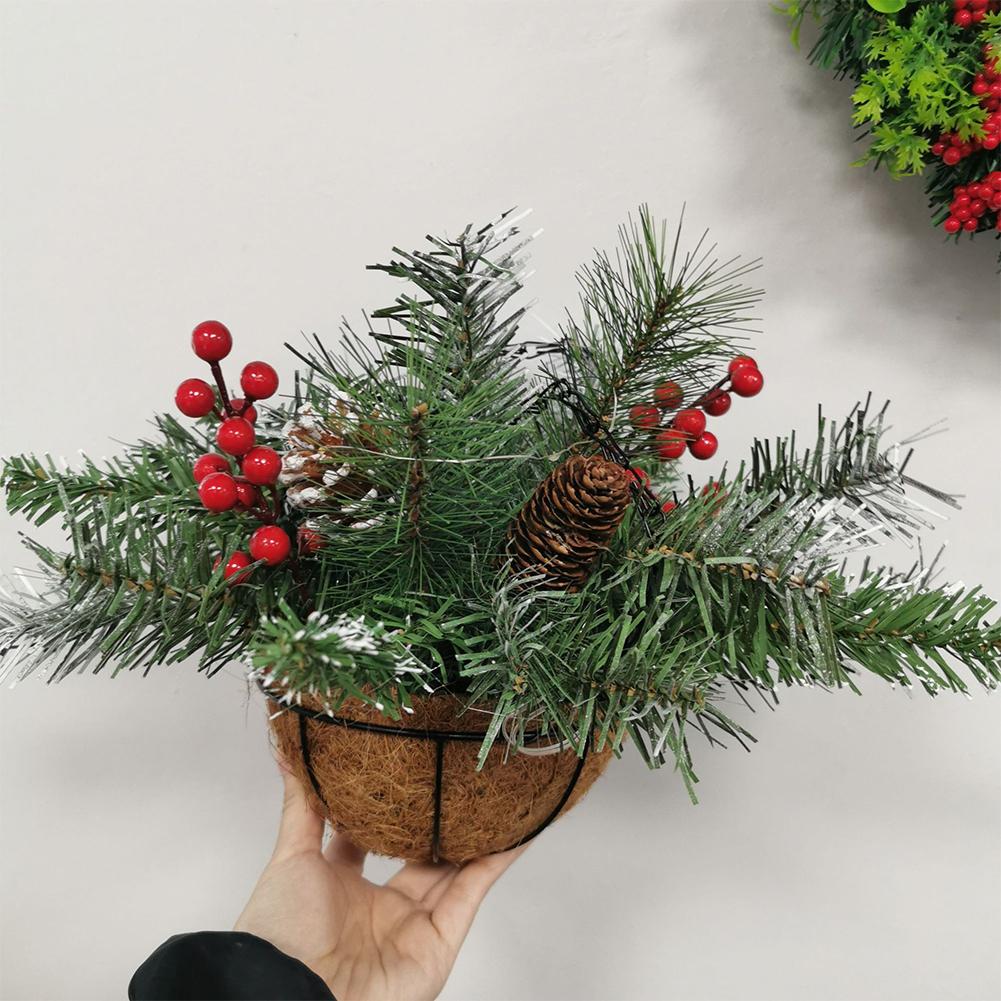 Artificial Pre-lit Gift Ornaments Multipurpose Xmas Flower Basket with White LED Lights for Indoor Outdoor Decoration