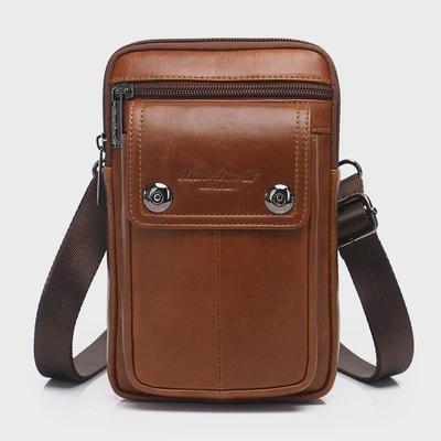 Men's Genuine Leather Multifunctional 7-Inch Phone Waist Bag & Crossbody Shoulder Bag
