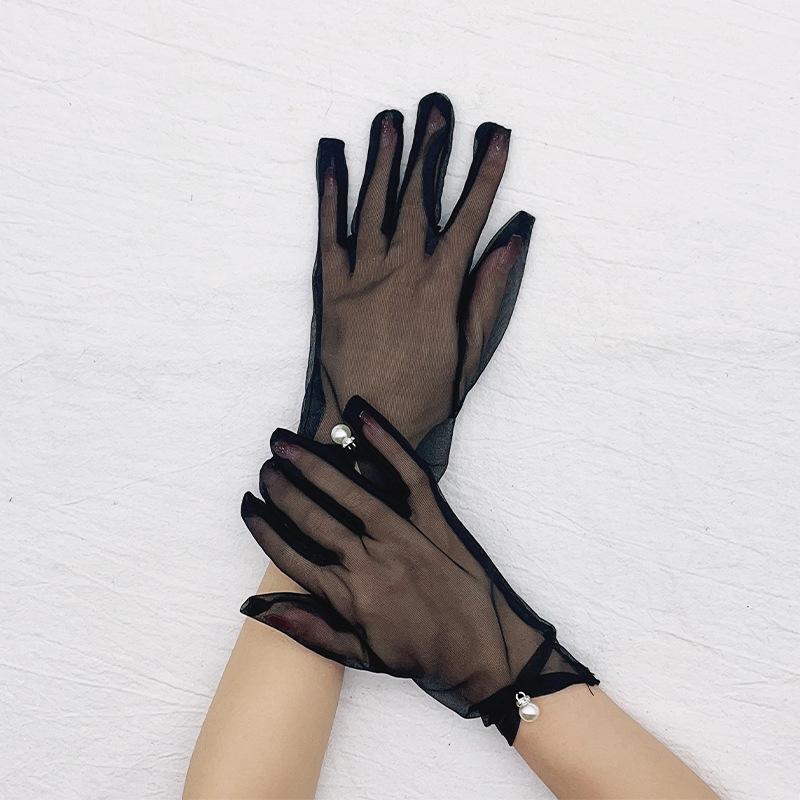 Summer Simple Sunscreen Mesh Lace Thin Pearl Gloves Wedding Dress Veil Accessories Gloves