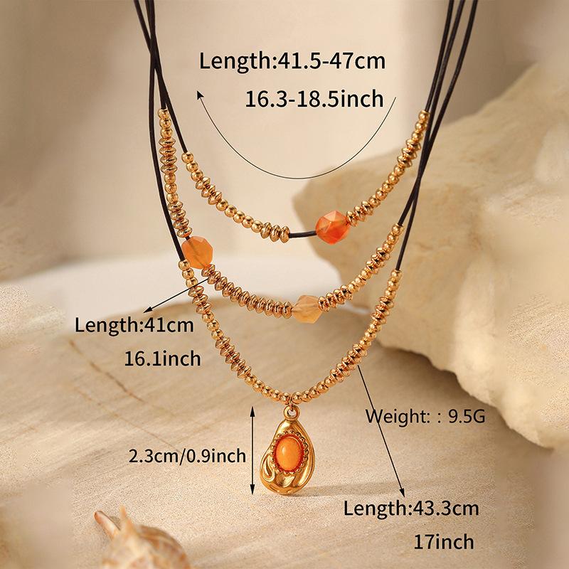 Colorful Natural Stone Titanium Steel Pendant Necklace Women Multi Layer Fashion Chain Collarbone Jewelry Gift