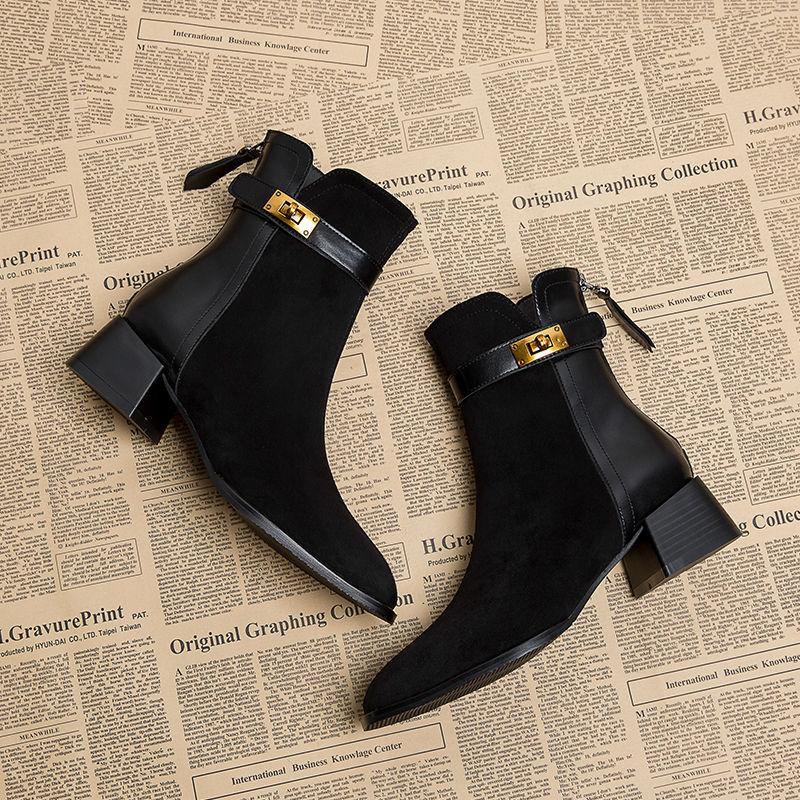 Boots Women's New Autumn and Winter Thin Boots Velvet Warm Martin Boots Thick Heel High Heel Small Short Boots