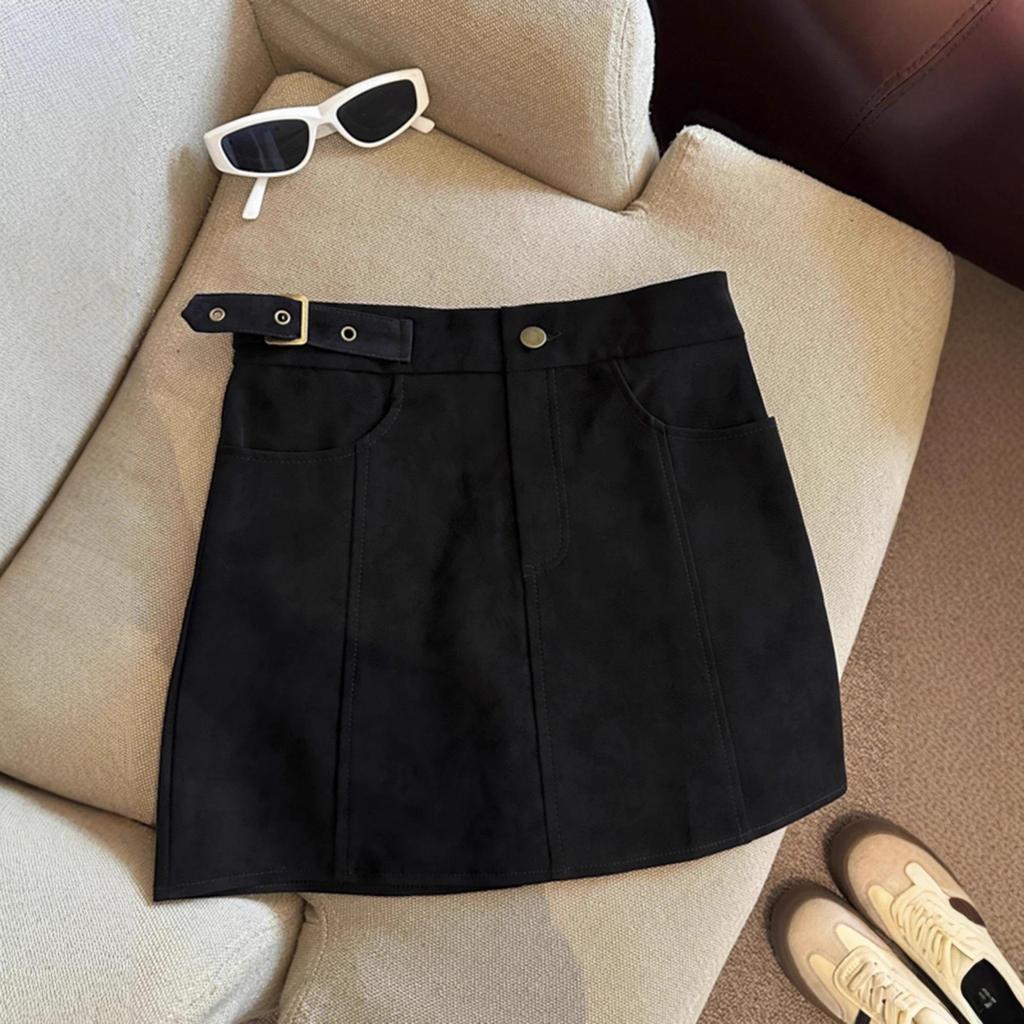 Women's High-Waist A-Line Suede Skirt - American Retro Style, Perfect for Fall/Winter with Boots