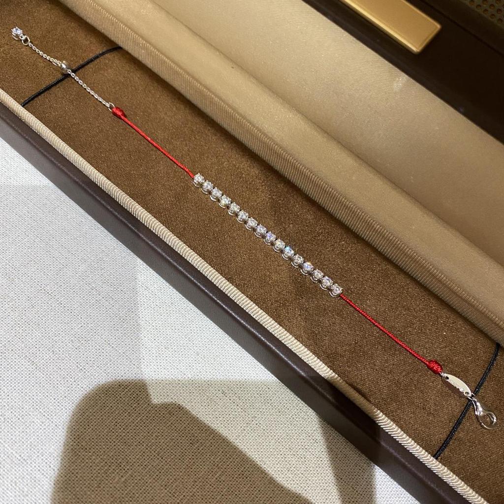 Bubble Diamond S925 Silver Red String Bracelet with 5A High Carbon Diamonds - Year of the Horse Jewelry for Women