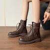 Brown Maillard Lace-Up Martin Boots Short Boots Women'S Autumn And Winter New Thick-Soled Round Head Thick Heel Short Tube Commuter Locomotive Boots