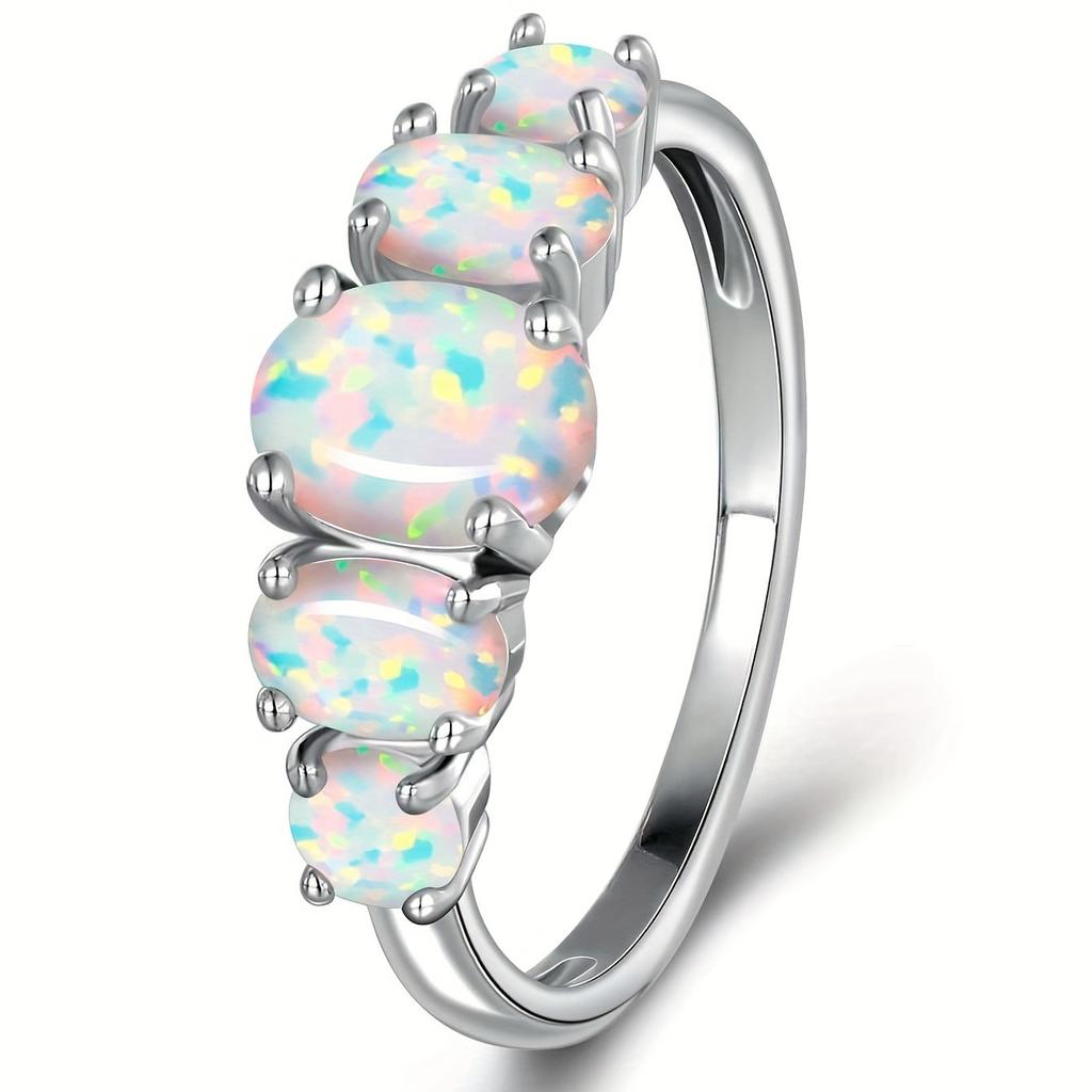 Popular female egg opal Opal exquisite ring niche jewelry gift European and American style fashion opal ring