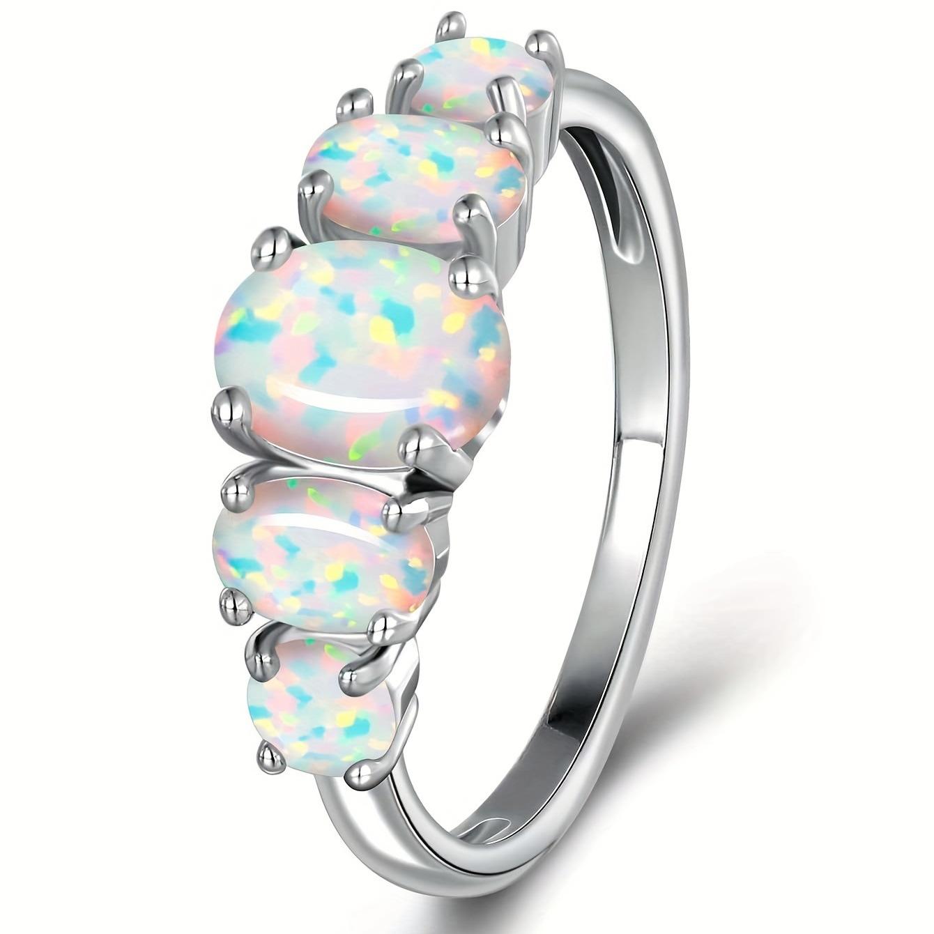 Popular female egg opal Opal exquisite ring niche jewelry gift European and American style fashion opal ring no. 5 белый