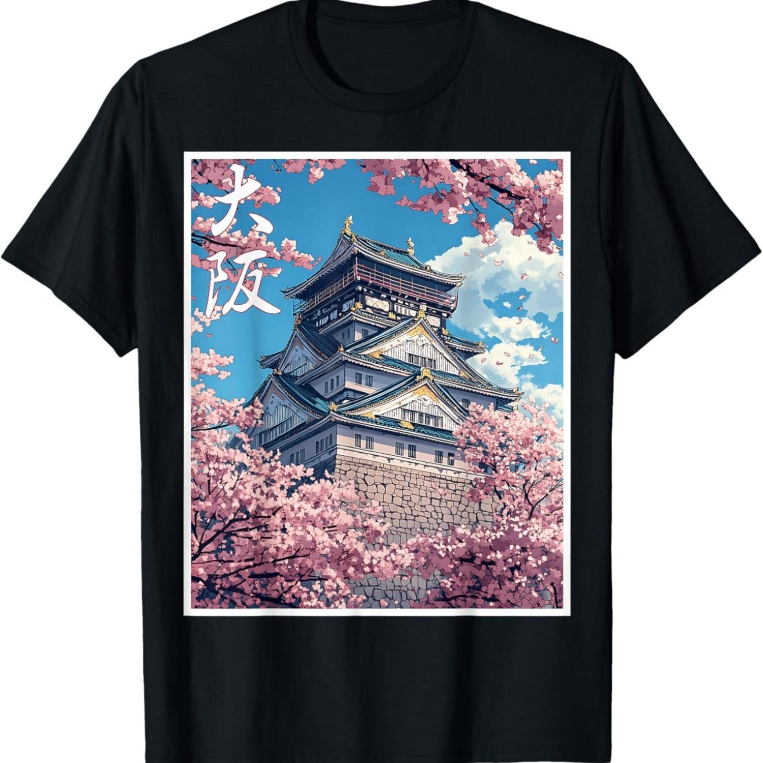Japan Scenery Osaka Castle Cherry Blossom Nature Art Lovers T-Shirt S