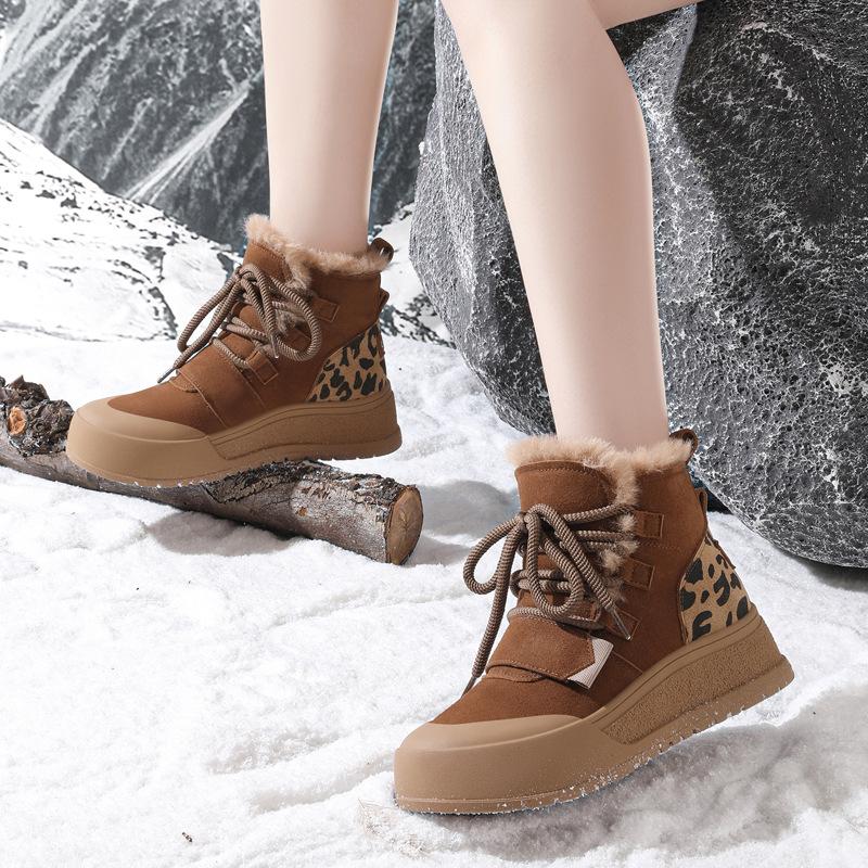thick-soled snow boots women's winter velvet thickened warm cotton shoes medium tube heightening temperament short boots