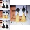 Sweet Elegant Korean Button Tassel Pendant Personality Long Temperament Earrings