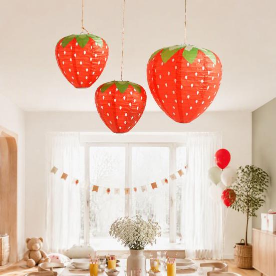 Birthday Party Hanging Ornaments Strawberry Paper Lantern, Pink Fruit Shaped Decor for Party, Sweet Style Event Supplies Collapsible Round Lamp